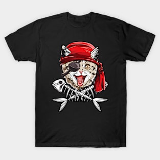 Cat Pirate Boys Jolly Roger Flag Skull And Crossbones T-Shirt